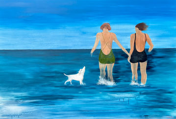 Acrylic on canvas
1780 x 1220mm 2 women and a dog in the sea