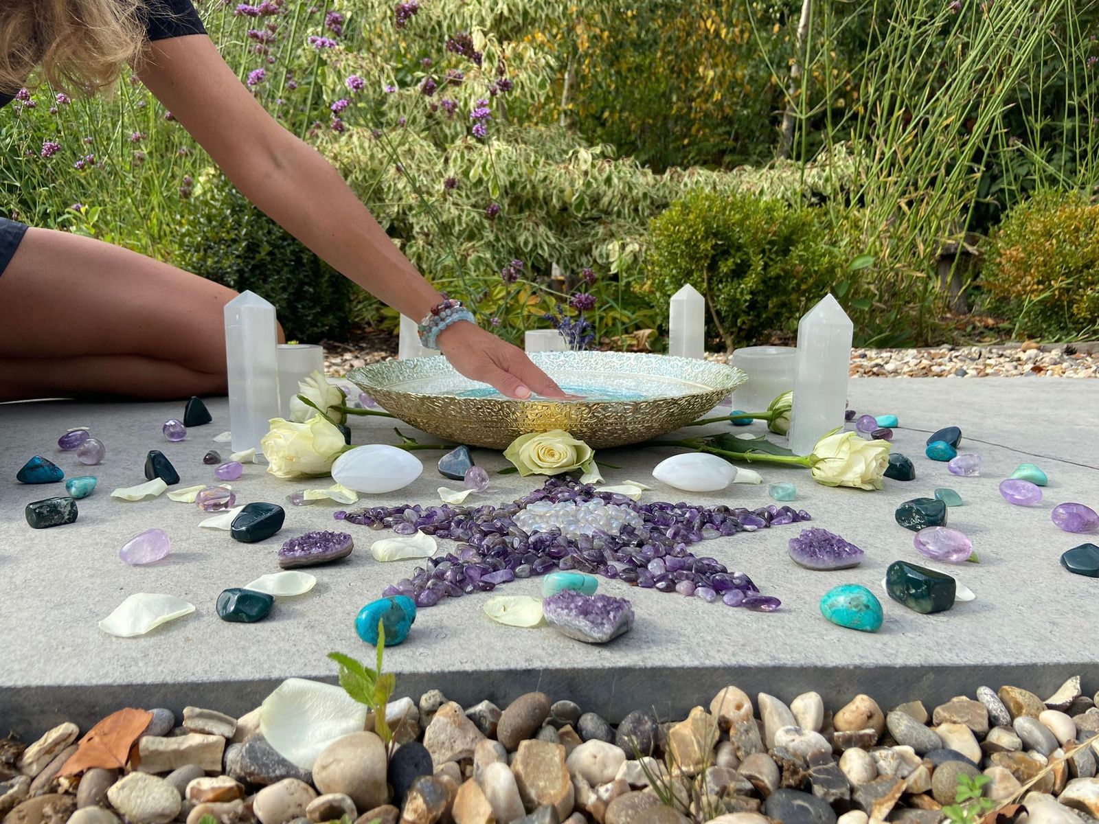A beautiful arrangement of healing crystals for the autumn seasonal grid.