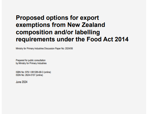 Options for export exemptions from New Zealand composition and/or labelling requirements under the Food Act 2014