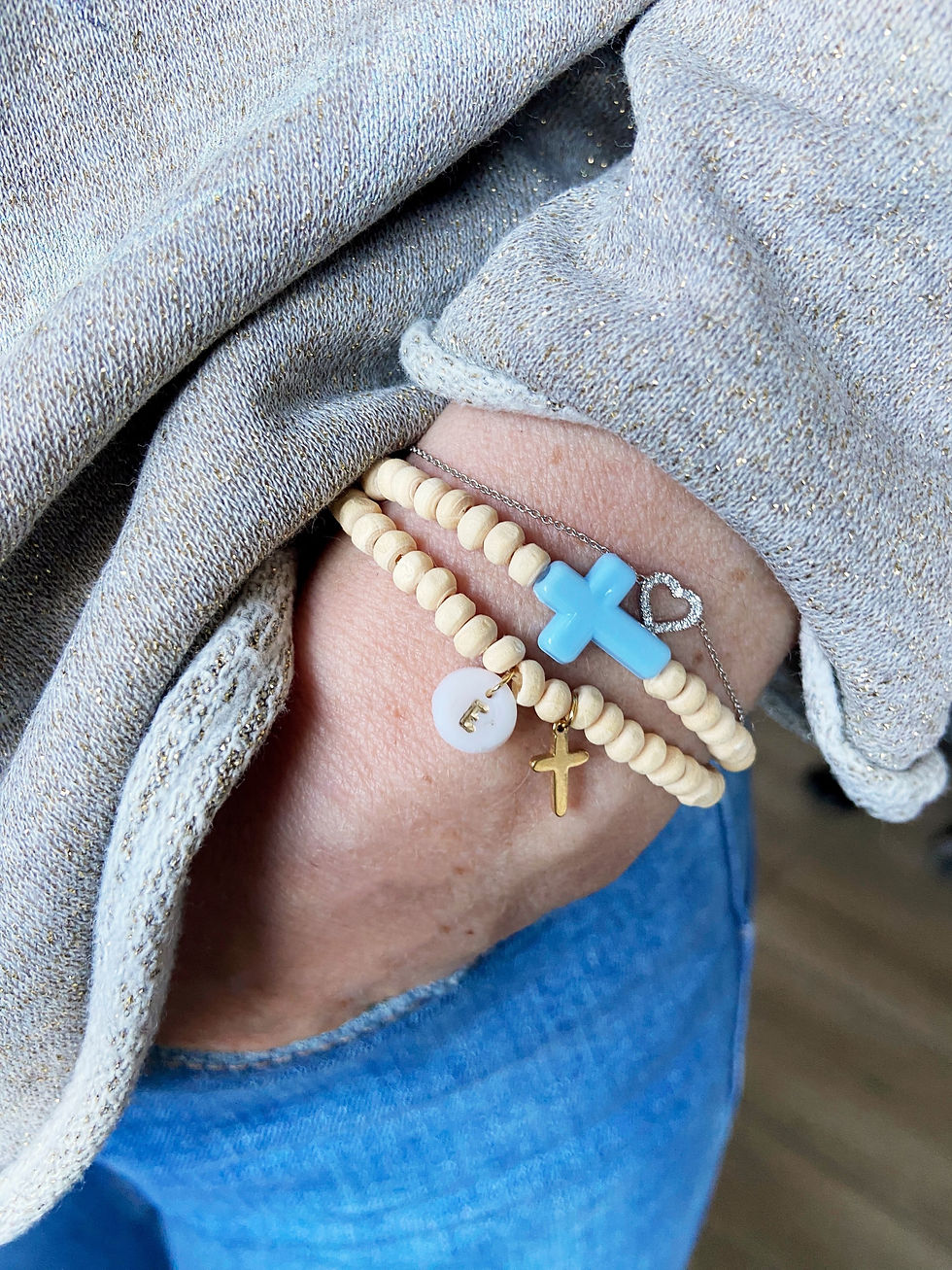 Miniatura: Pulsera Cruz Pastel y Madera