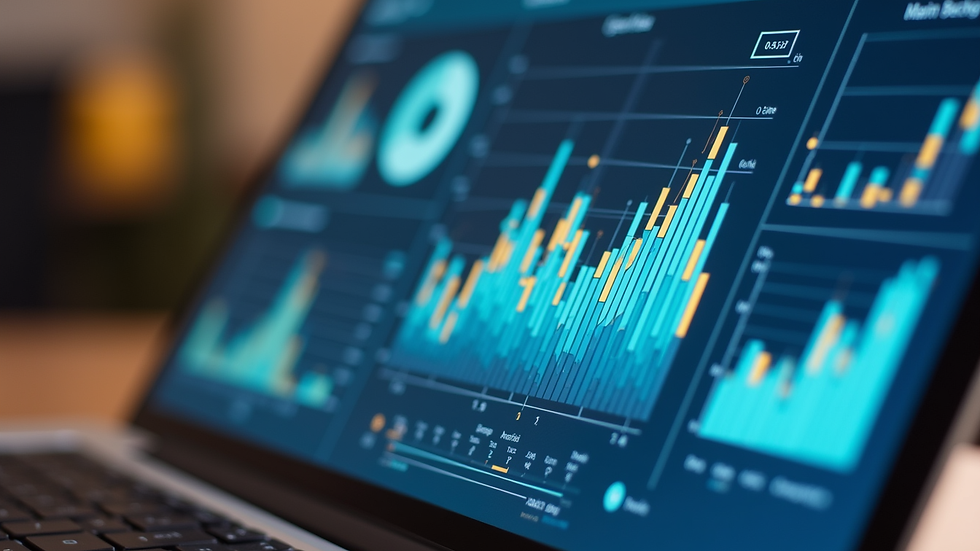 Close-up view of a laptop screen showing Power BI data visualization charts