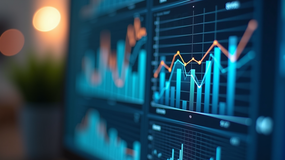 Close-up view of a computer screen displaying charts and graphs for business analytics