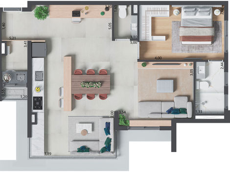 Planta Opção 1 Suíte (Sala Estendida)