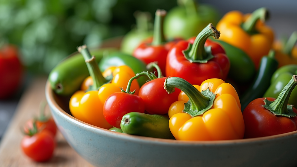 Close-up view of a bowl filled with colorful fresh vegetables