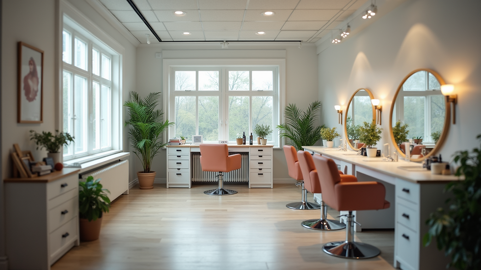 High angle view of a beauty training academy classroom setup