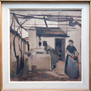 Christiaan Huidekoper Original Dutch Oil Painting Women in Washhouse | Gallery Aviv