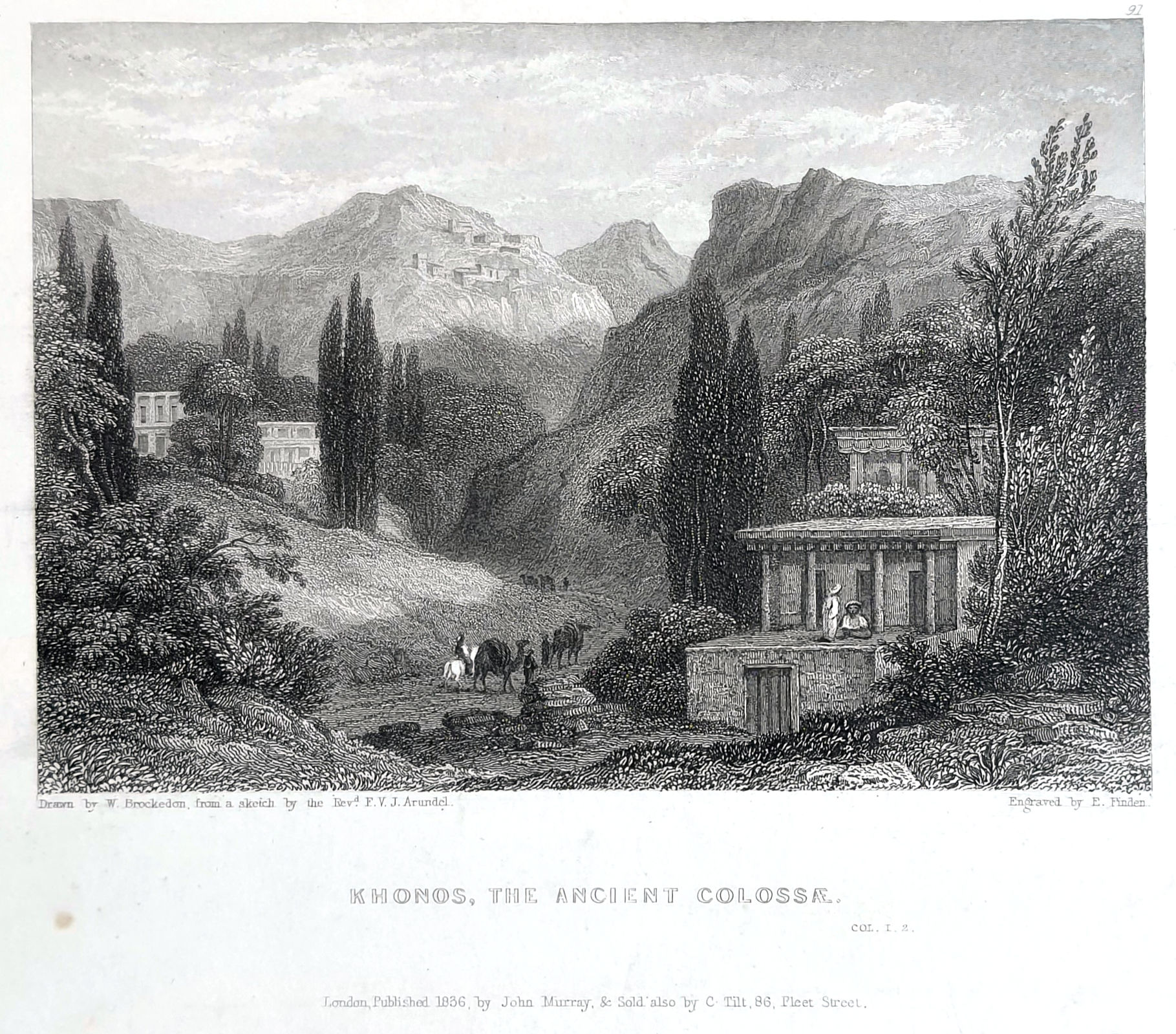 William Brockedon Khonos Ancient Colossae Eighteen Thirty Six Antique Steel Engraving Finden | Gallery Aviv