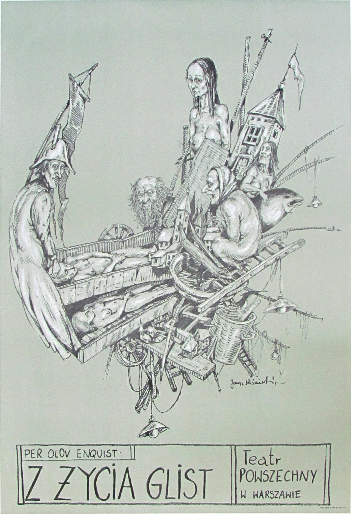Wisniewski Glist Poster Per Olov Enquist Original Vintage Polish Theater Ink Sketch Surreal Art | Gallery Aviv