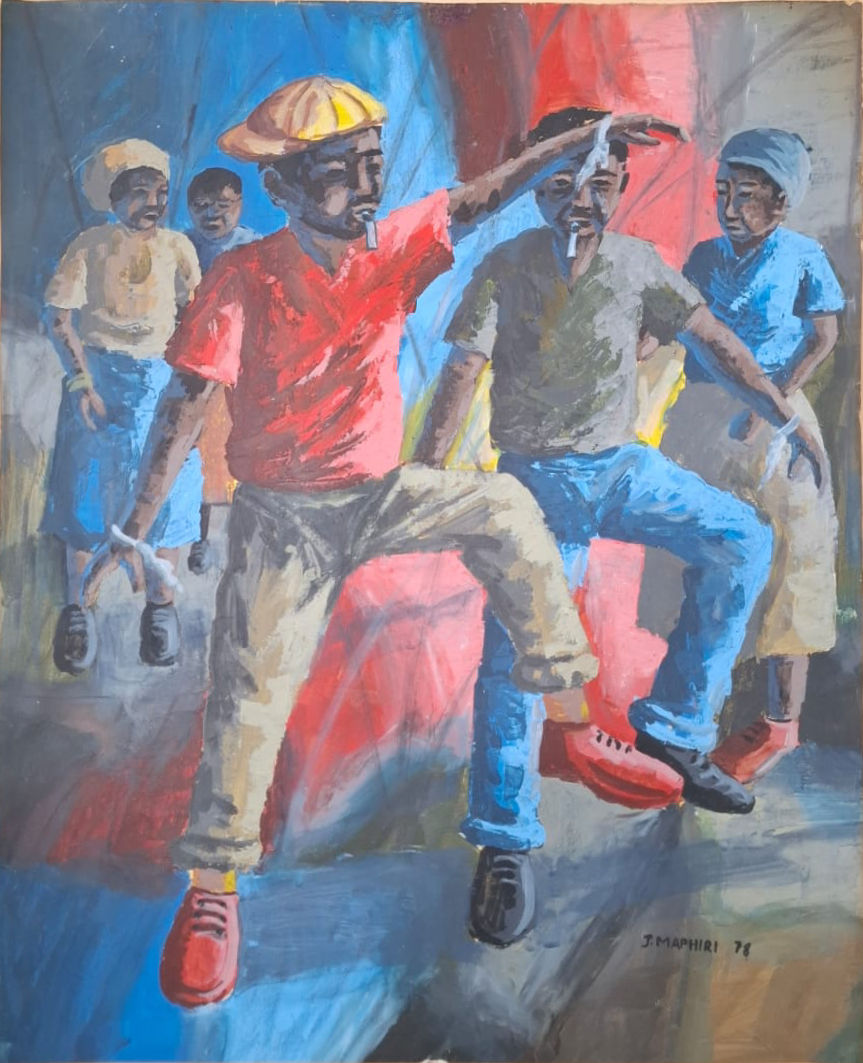 J Maphiri Original Painting Gouache on Paper Wedding Dancers 1978