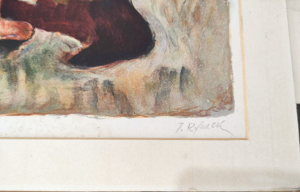 Thumbnail: Close-up of Issachar Ber Ryback pencil signature on original market scene lithograph | Gallery Aviv