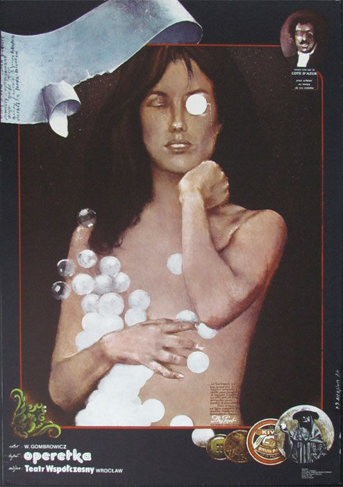 Aleksiun Operetka Poster Witold Gombrowicz Original 1972 Polish Theater Female Nude Bubbles Surreal Art | Gallery Aviv