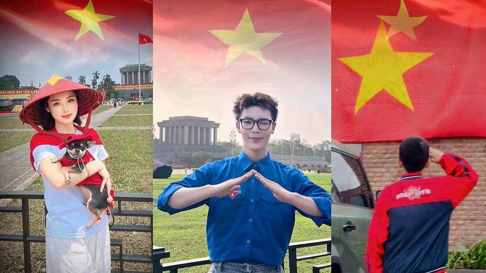 Các bạn trẻ dùng filter gắn cờ đỏ vào khung ảnh trên TikTok để thể hiện lòng yêu nước.