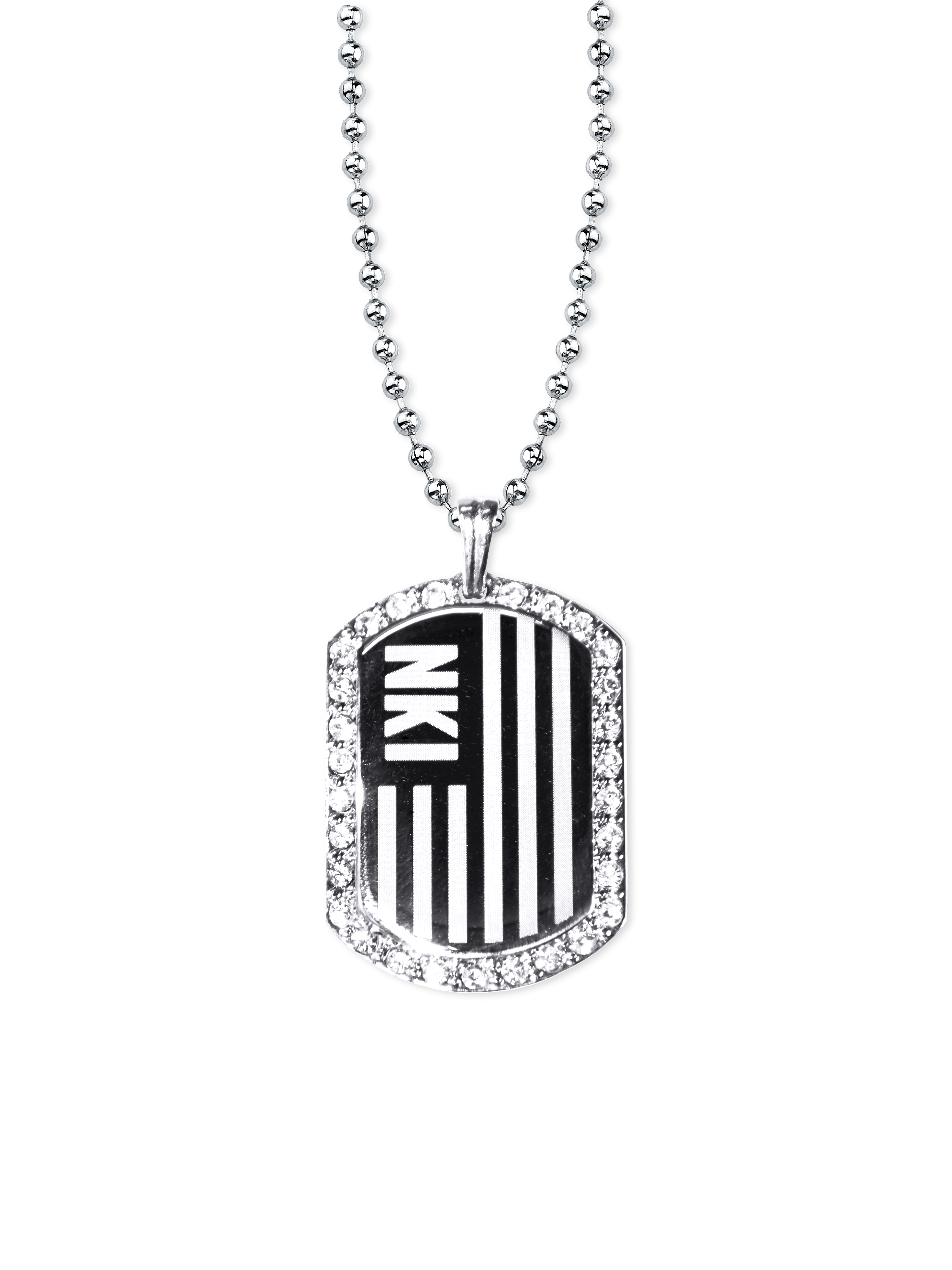 Dây chuyền thẻ bài cờ NKI - Vàng trắng 14K đính đá