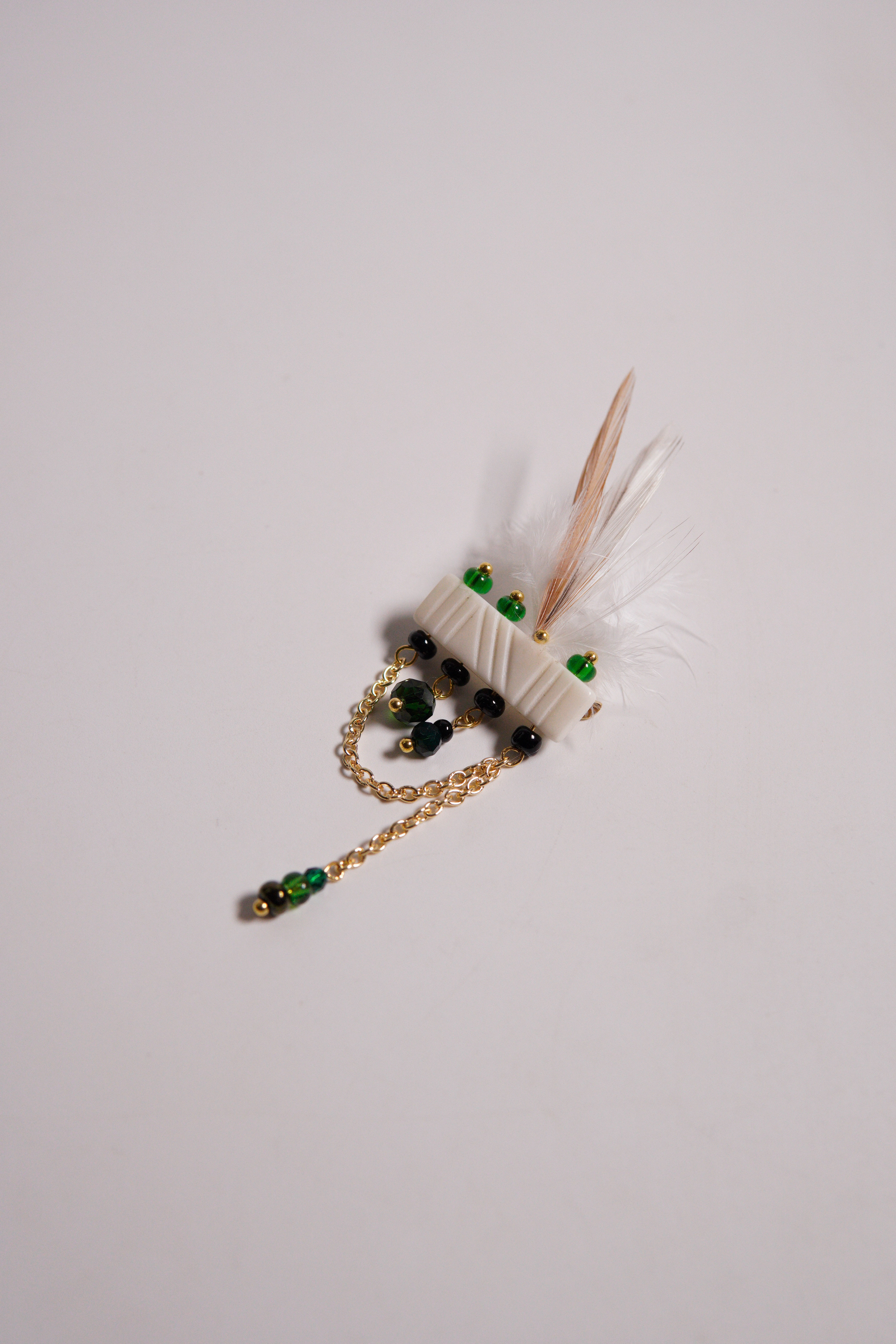 Tribal Feather Brooch - Dark Green