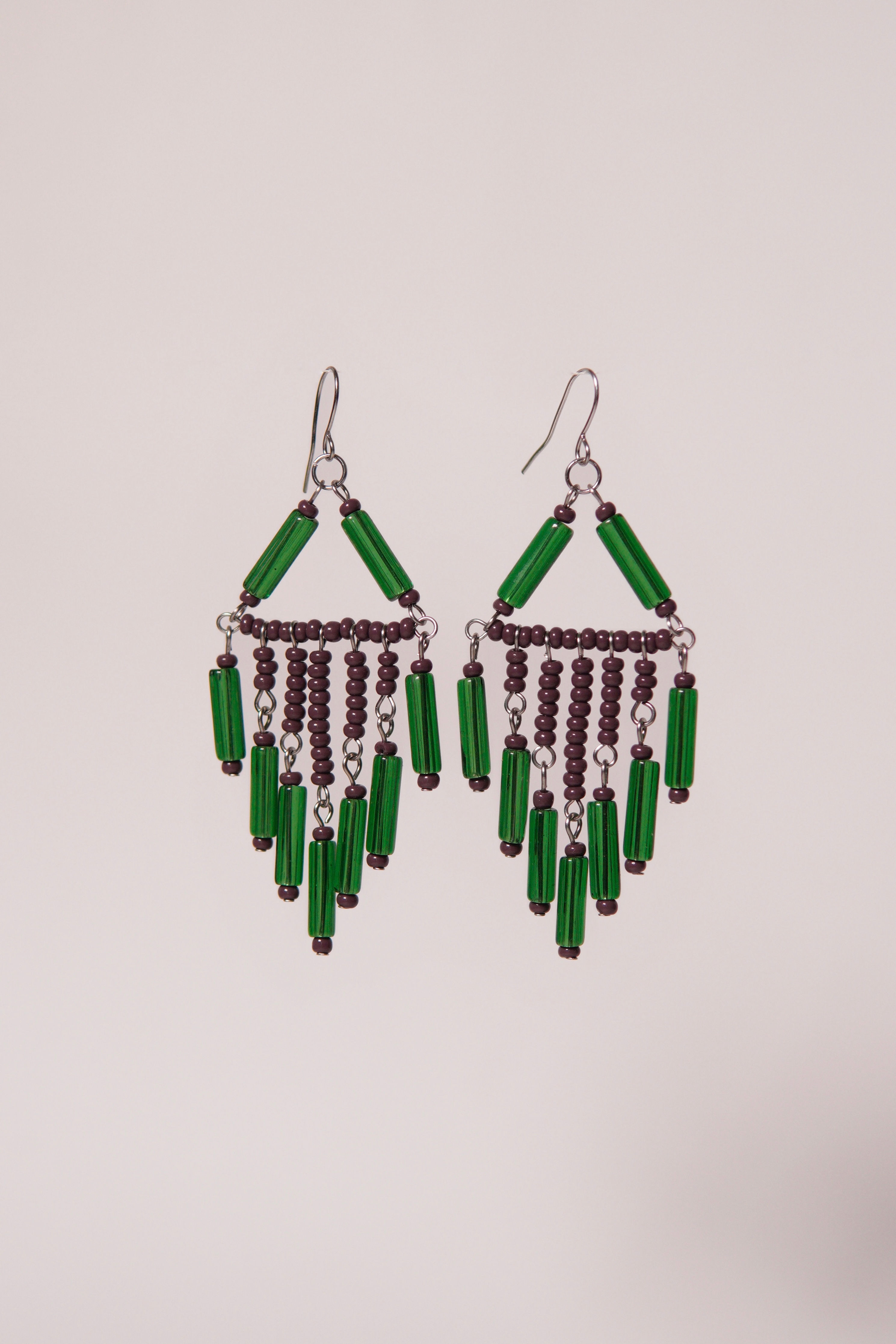 Diamond Motif Earrings - Emerald Green & Mauve