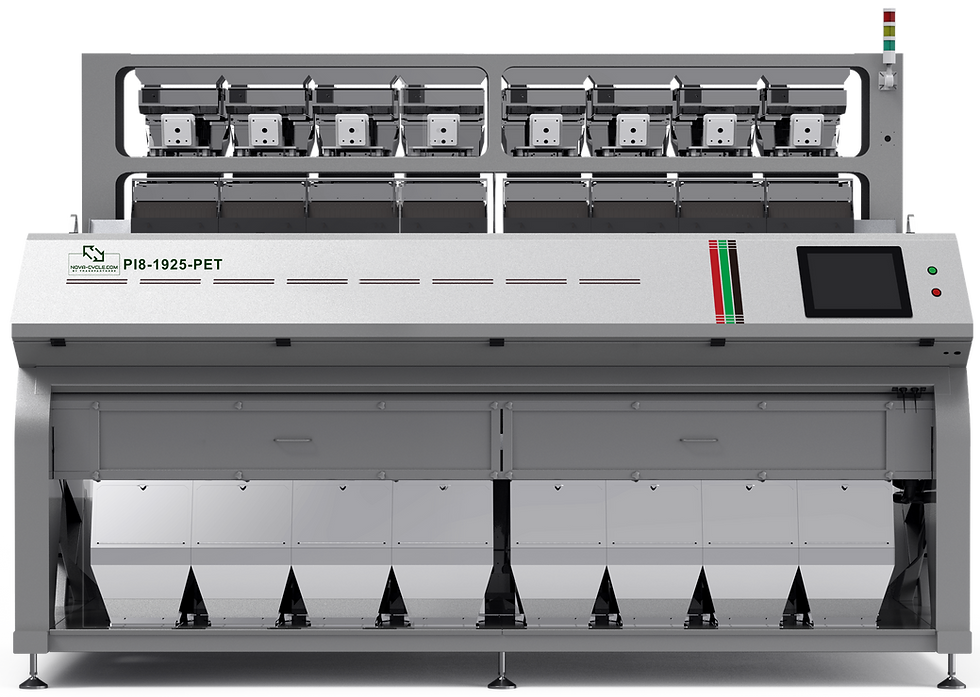 Zijaanzicht van kunststof sorteermachine met 3D Near-Infrared technologie