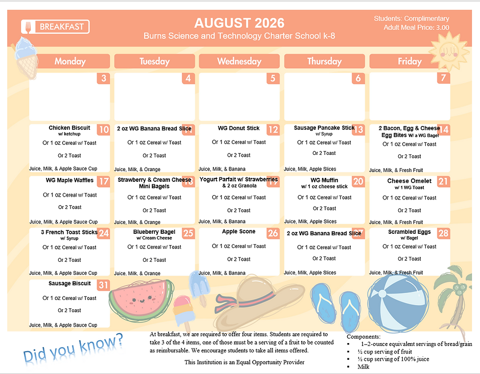 Cafeteria Menu
