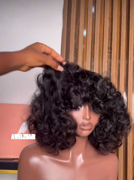 Thumbnail: Luxury custom robo bounce thick curls human hair fringe wig 