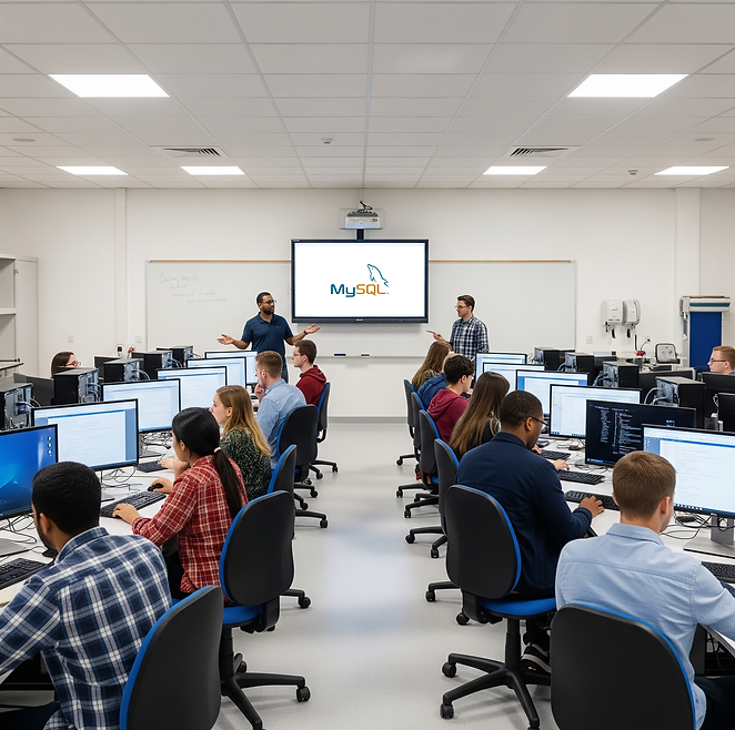 Laboratório de aula de MySQL fictícia criada com IA