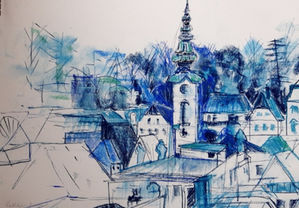 Rathaus Steyr 40x60 Pastellkreide 2023