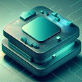 AI is technology on top of rounded stack squares in teal as a business concept 16-02-2025