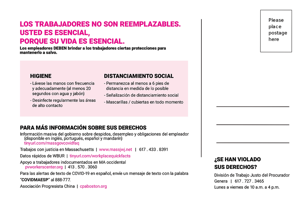 LOS TRABAJADORES NO SON REEMPLAZABLES. USTED ES ESENCIAL, PORQUE SU VIDA ES ESENCIAL. Los empleadores DEBEN brindar a los trabajadores ciertas protecciones para mantenerlo a salvo.