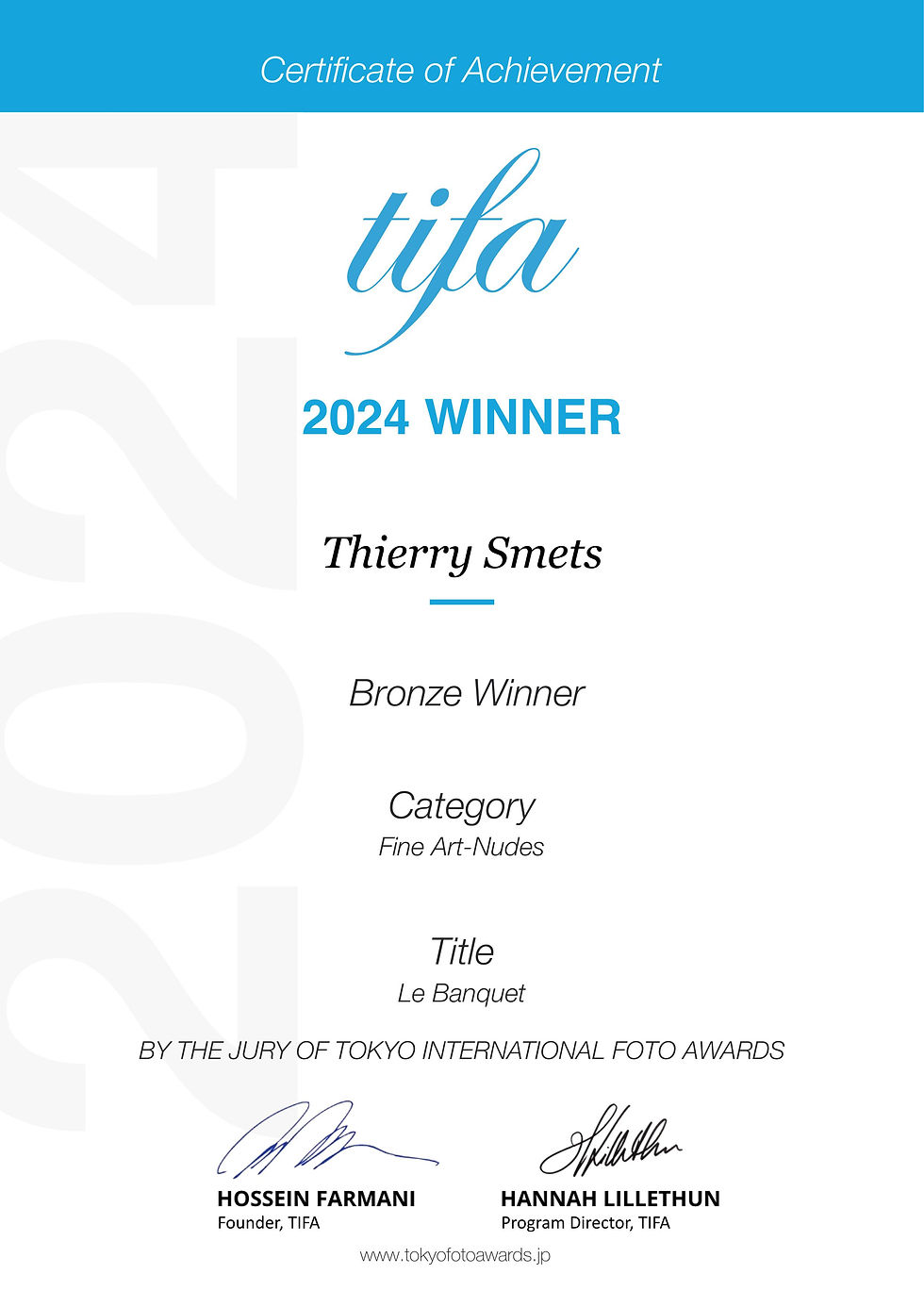 2024 winner Thierry Smets Tokyo International Foto Awards