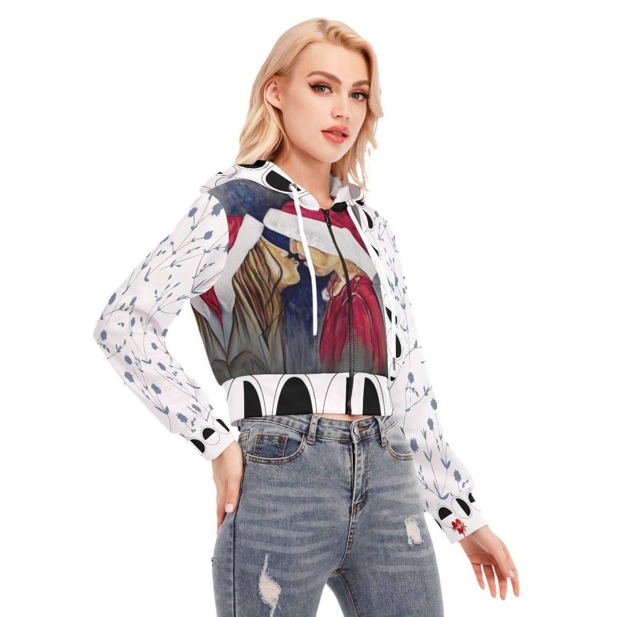 All-Over Print Women's Crop Top Hoodie With Zipper Closure