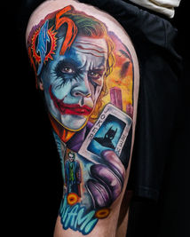 joker tattoo, joker Miami tattoo, 305 tattoo done by Maryssa anne in Cary NC at odyssey art collective