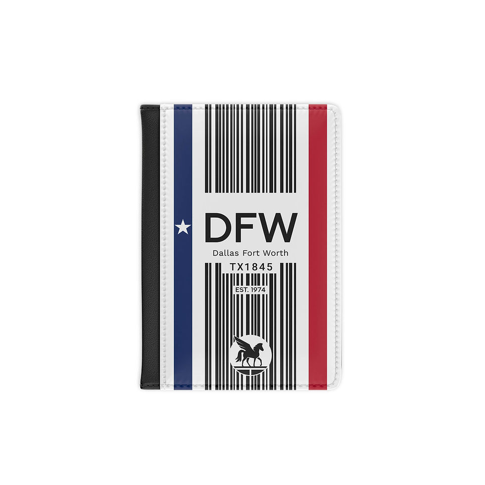 Dallas Fort Worth DFW passport cover on white background.