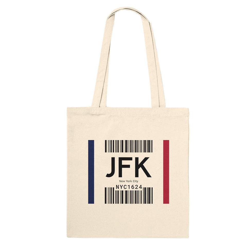 JFK New York tote bag with airport code barcode design