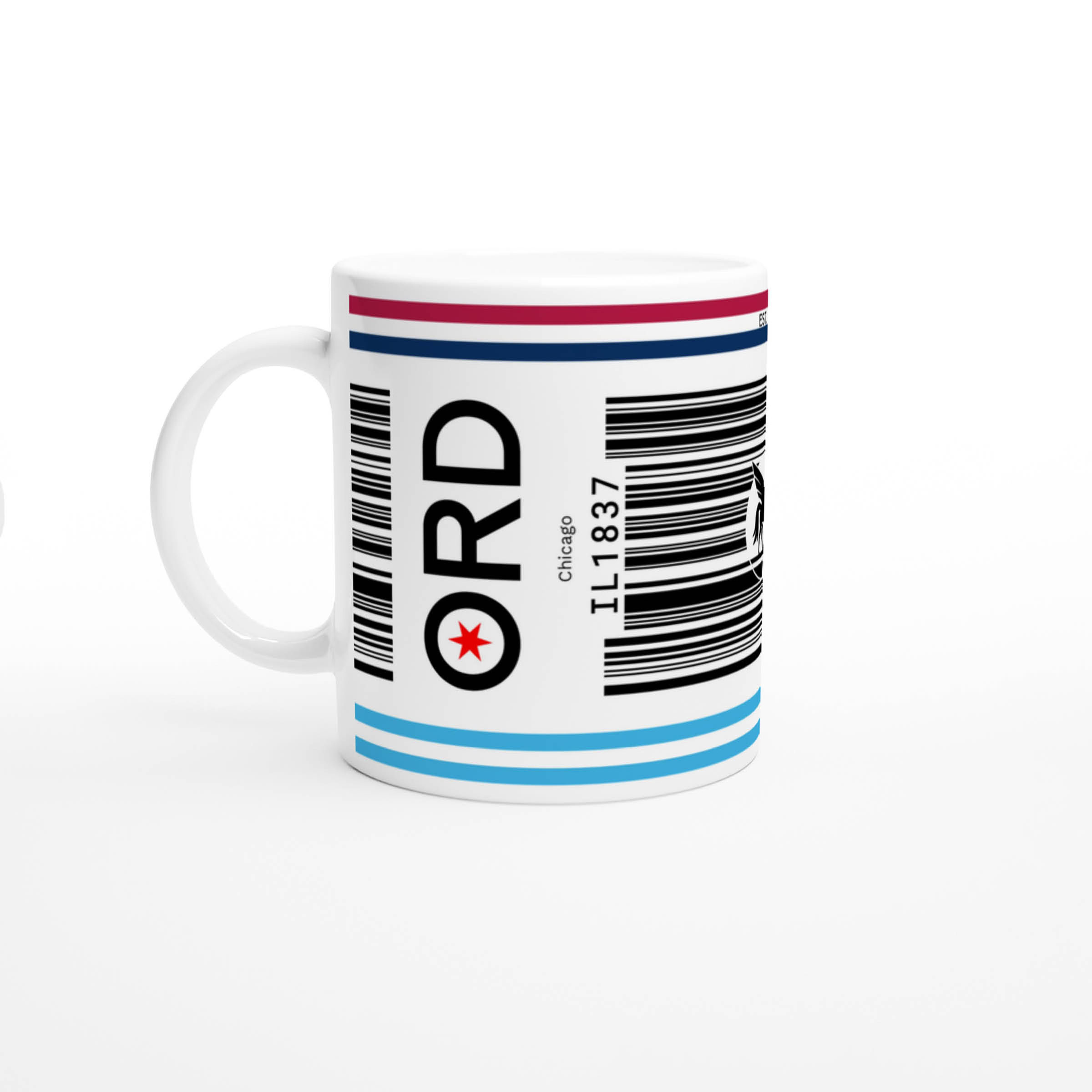 Chicago ORD mug on white background – handle on the left side.
