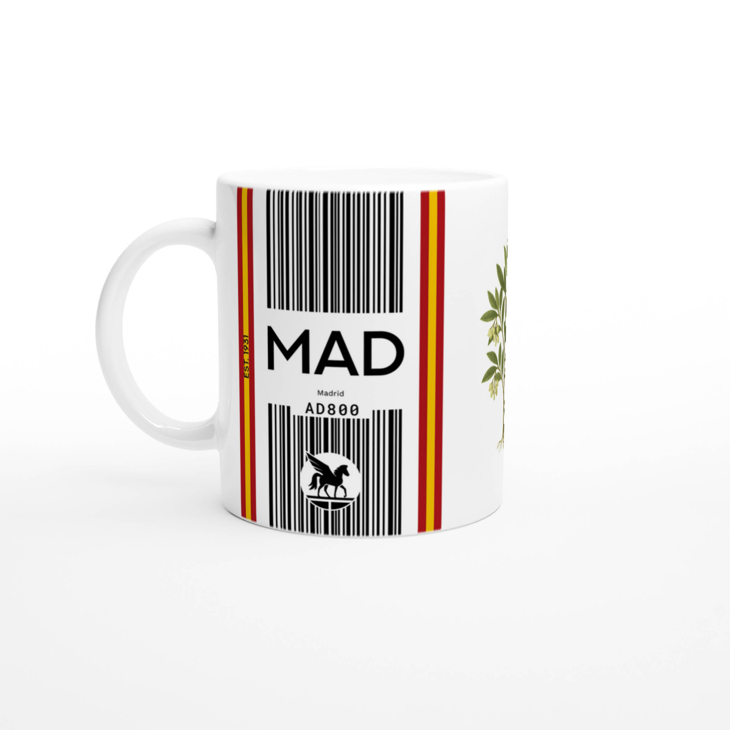 Madrid MAD mug on white background – handle on the left side.