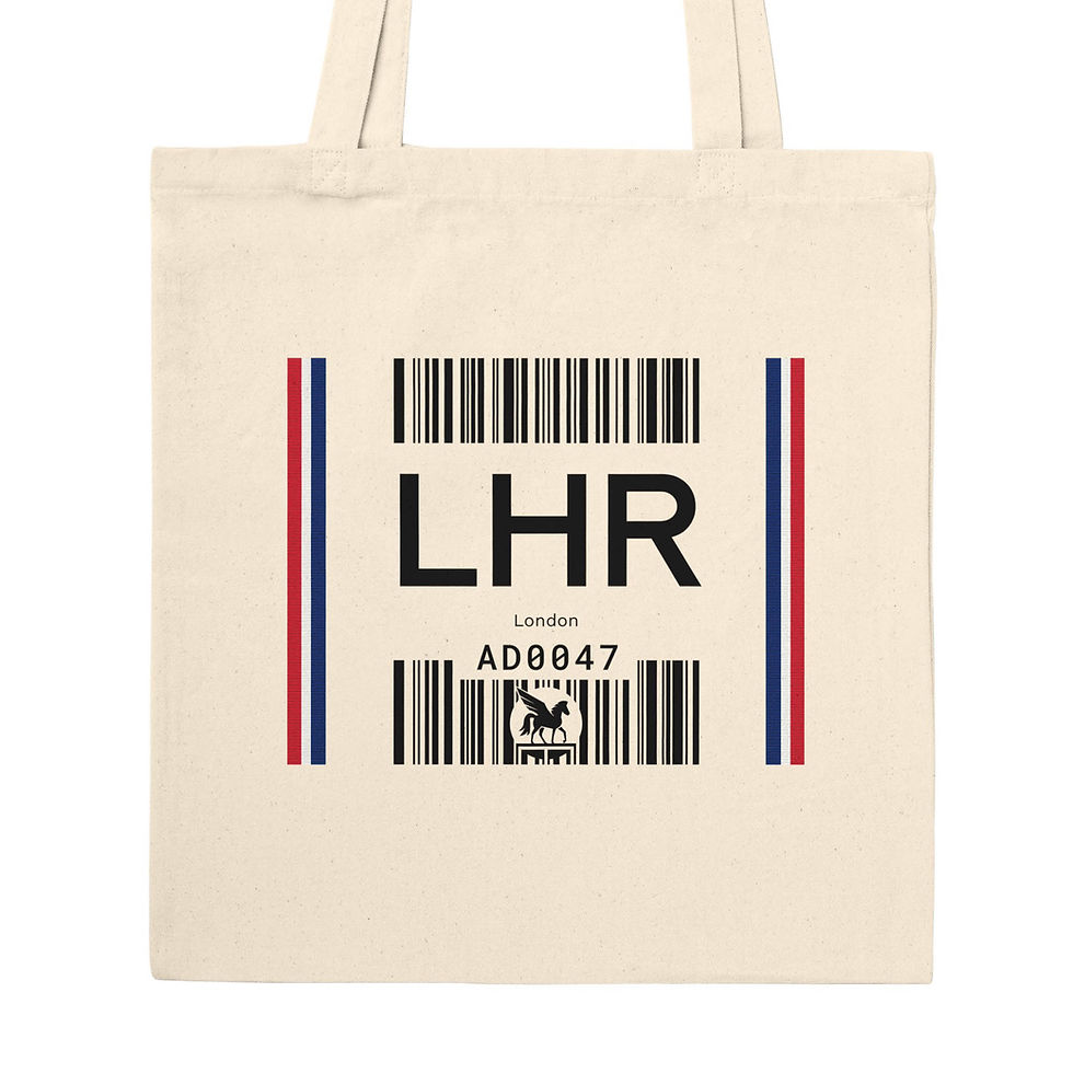Thumbnail: London LHR tote bag close up on white background (front design).