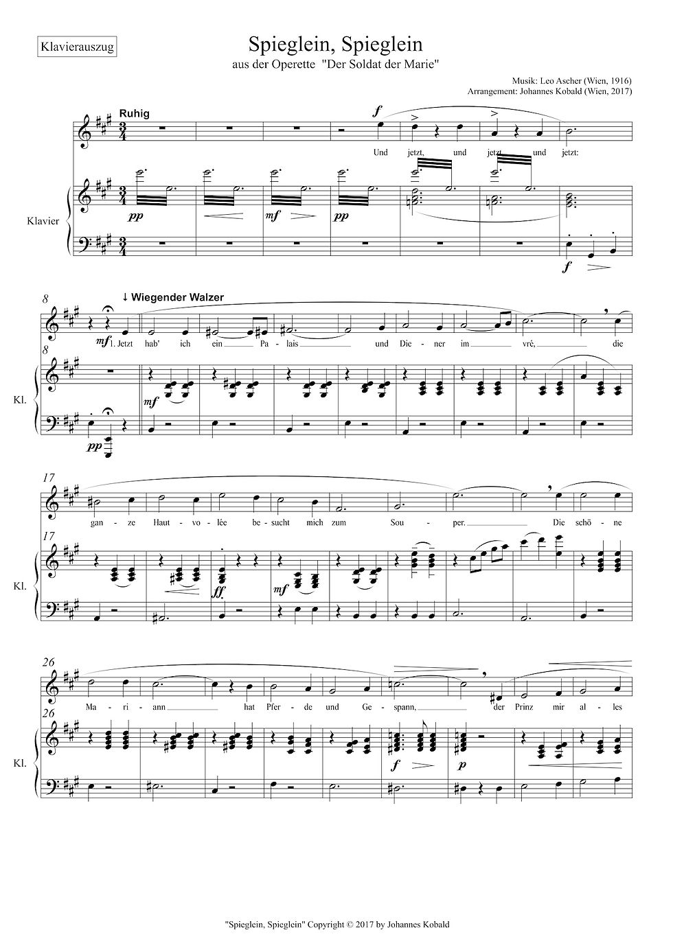Miniaturbild: Spieglein Spieglein für Orchester, Sopran und Knabenchor - Klavierauszug Seite 1