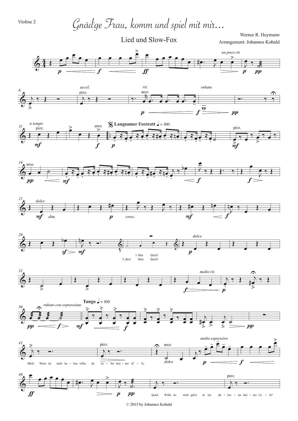 Miniaturbild: Gnäd'ge Frau komm spiel' mit mir - Violine 2