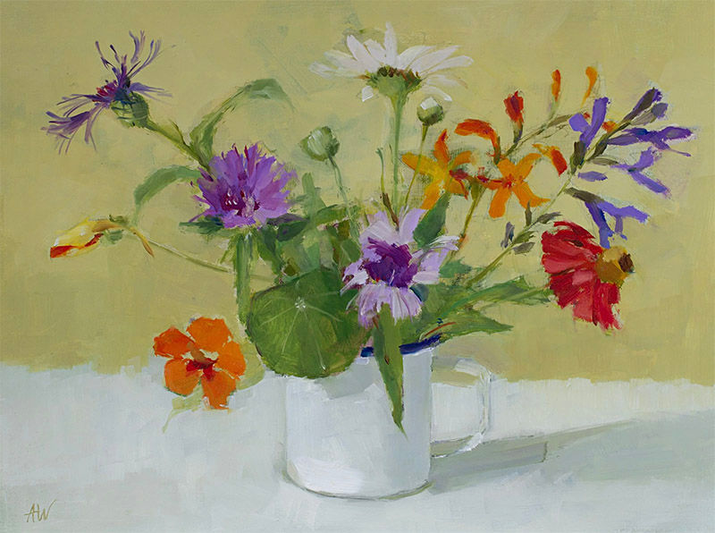 Garden Flowers in Tin Cup