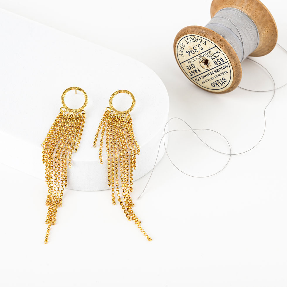 French Knit Imprinted Hoop Studs With Cascading Waterfall Chain Earrings