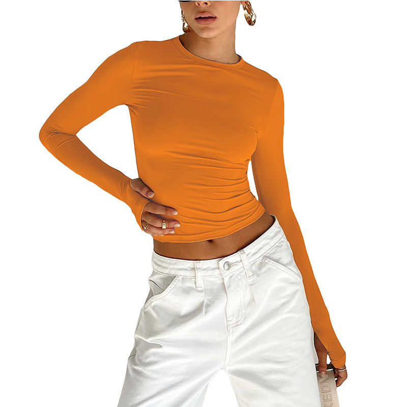 Thumbnail:  Blusa feminina de manga longa, lisa e justa (modelo cropped)