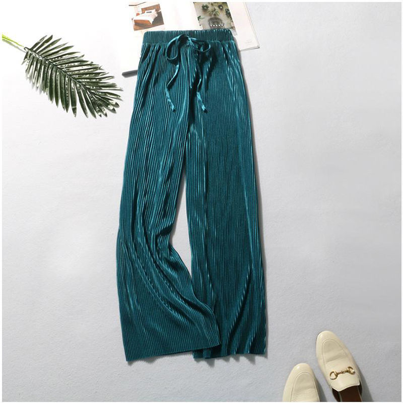 Thumbnail: Calça de Verão Wide Leg Plissada em Seda Gelada com Cintura Elástica 