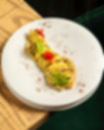 Merluzzetto fritto con salsa agrodolce, maionese acida e sedano rapa.