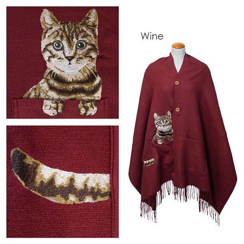 Thumbnail: 貓刺繡 淨色 斗篷