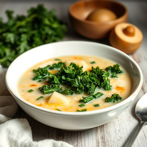 Kale and Potato Soup in a nice dish with creamy broth in dramatic light.jpg