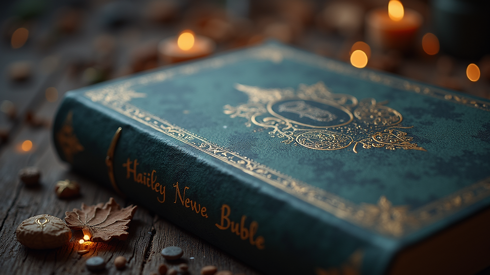 Close-up of a fantasy novel with a dark, mystical cover