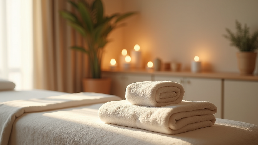 Close-up view of a serene spa treatment room with natural light