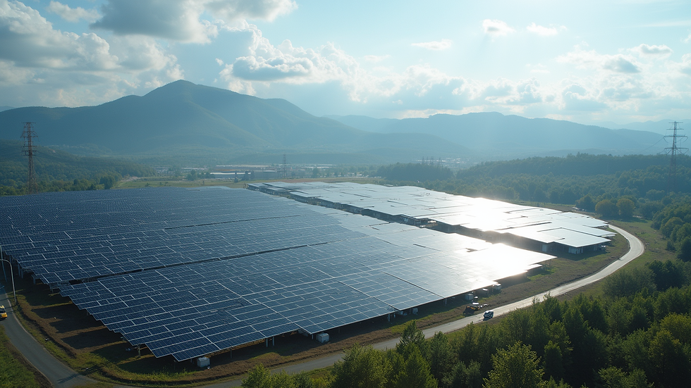 High angle view of solar power plant in Fukushima Prefecture