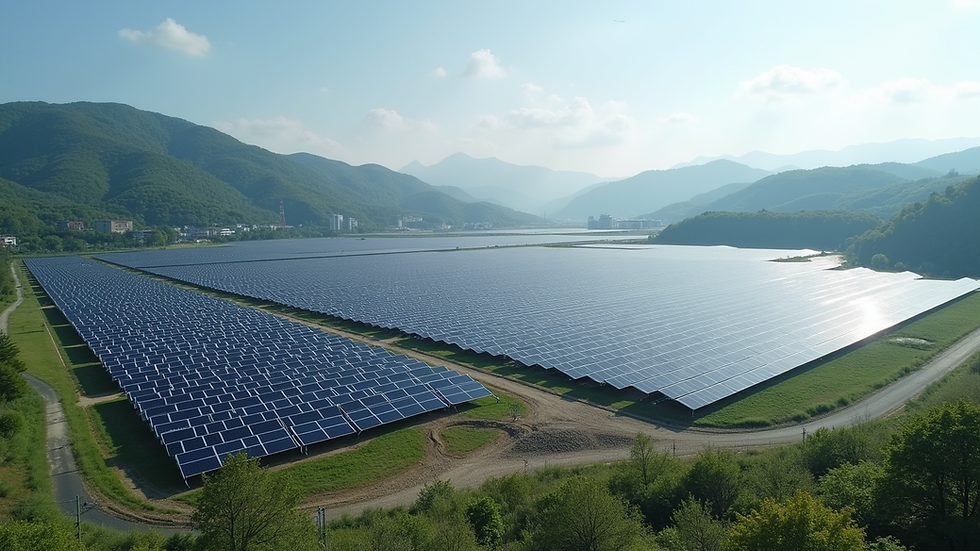 High angle view of a large solar power plant in Fukushima