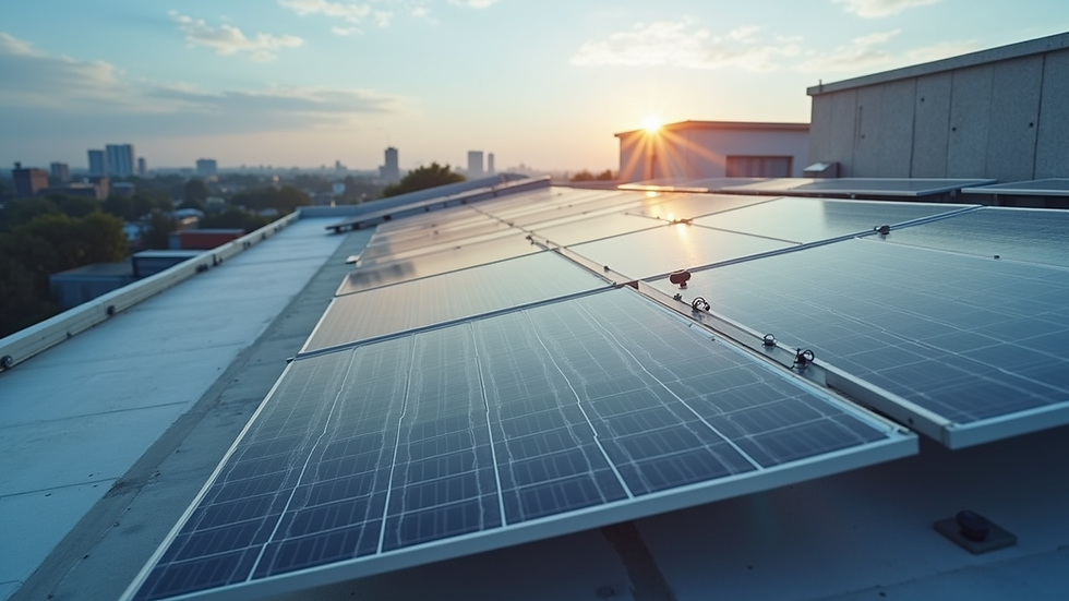 High angle view of solar panels installed on a commercial rooftop