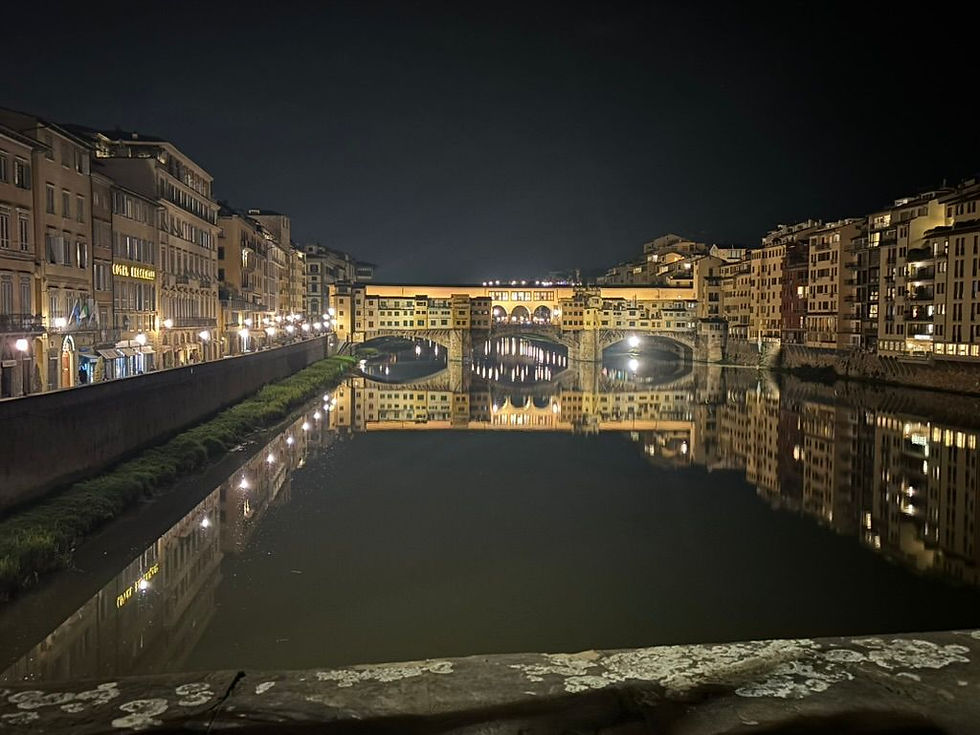 Ponte Vecchio seen from the bridge opposite, before Christmas but still softly glowing golden