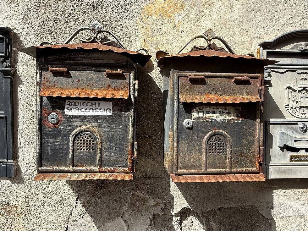 Even grotty old post boxes look good in Italy. Which reminds me, we must apply for one! At the moment our post gets put in one postbox or launched with gay abandon over the wall (as the building was only recently divided into different tenancies). Must sort.